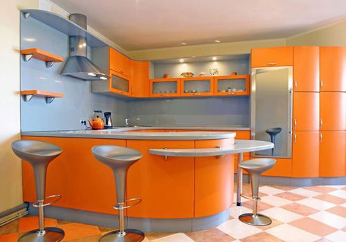 Modele bucatarii moderne in nuante de portocaliu