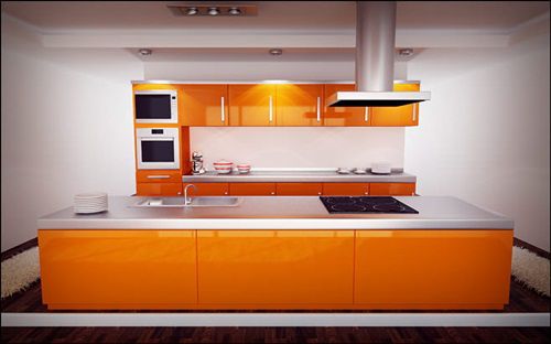 Modele bucatarii moderne in nuante de portocaliu