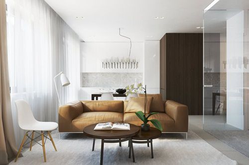 Proiect apartament cu o camera de 38 de metri patrati cu dormitor de sticla
